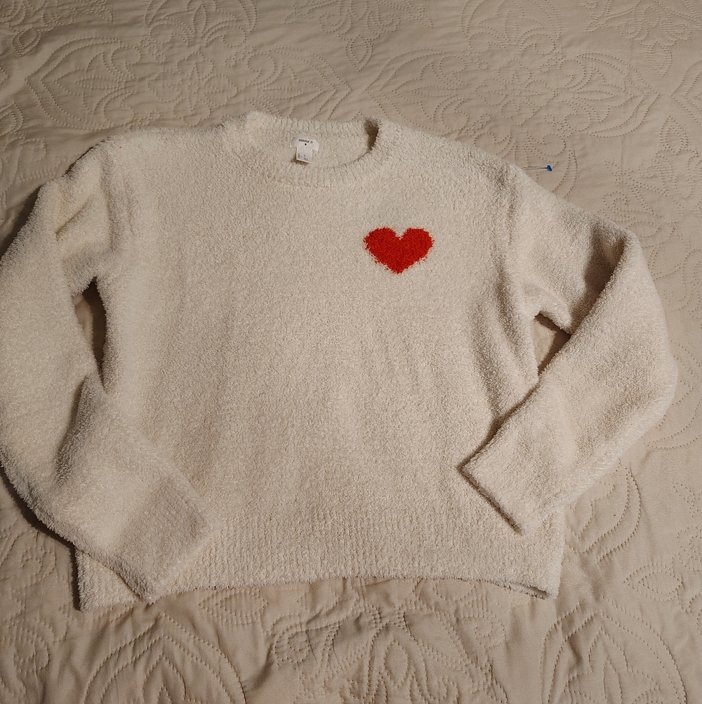 Forever 21 Cream Sweater with Red Heart